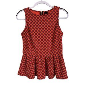 Worthington Red & Black Geometric Peplum Top Medium